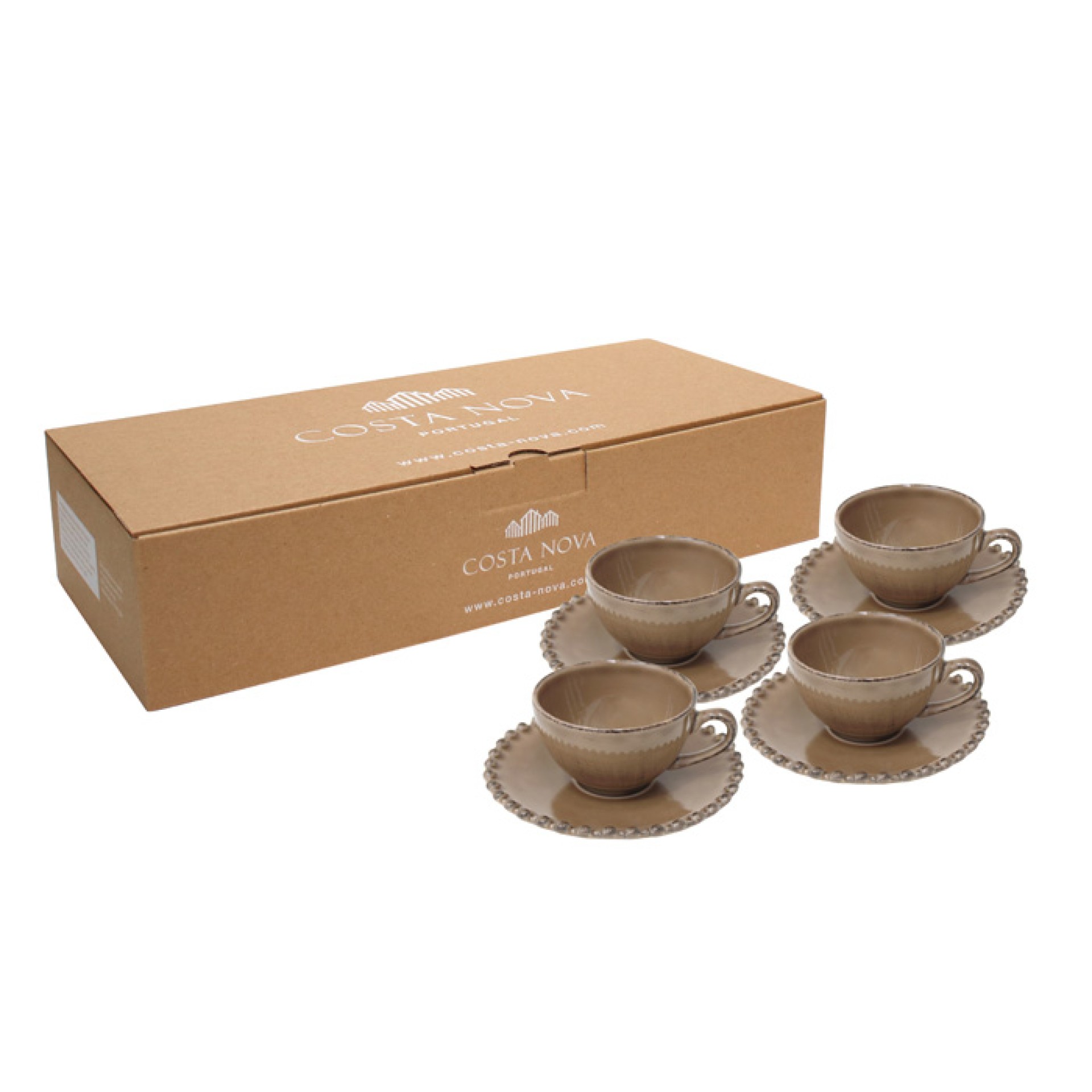 GIFT 4 COFFEE CUPS & SAUCERS PEARL COCOA