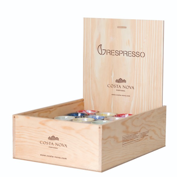 Set 40 Multicolor Espresso Cups with Wooden Display Box Grespresso