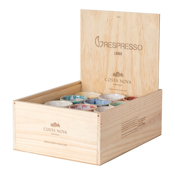 Set 24 Multicolor Grespresso Lungo Cups with Wooden Display Box Grespresso