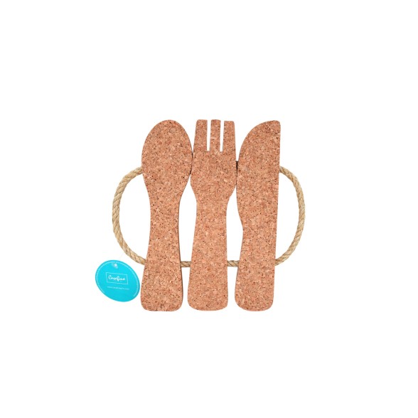 3 Piece Cutlery Set Trivet with Rope Handle Cork by Casafina