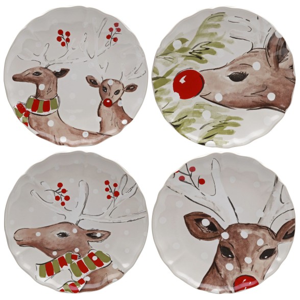 Set 4 Dinner Plates Deer Friends by Casafina