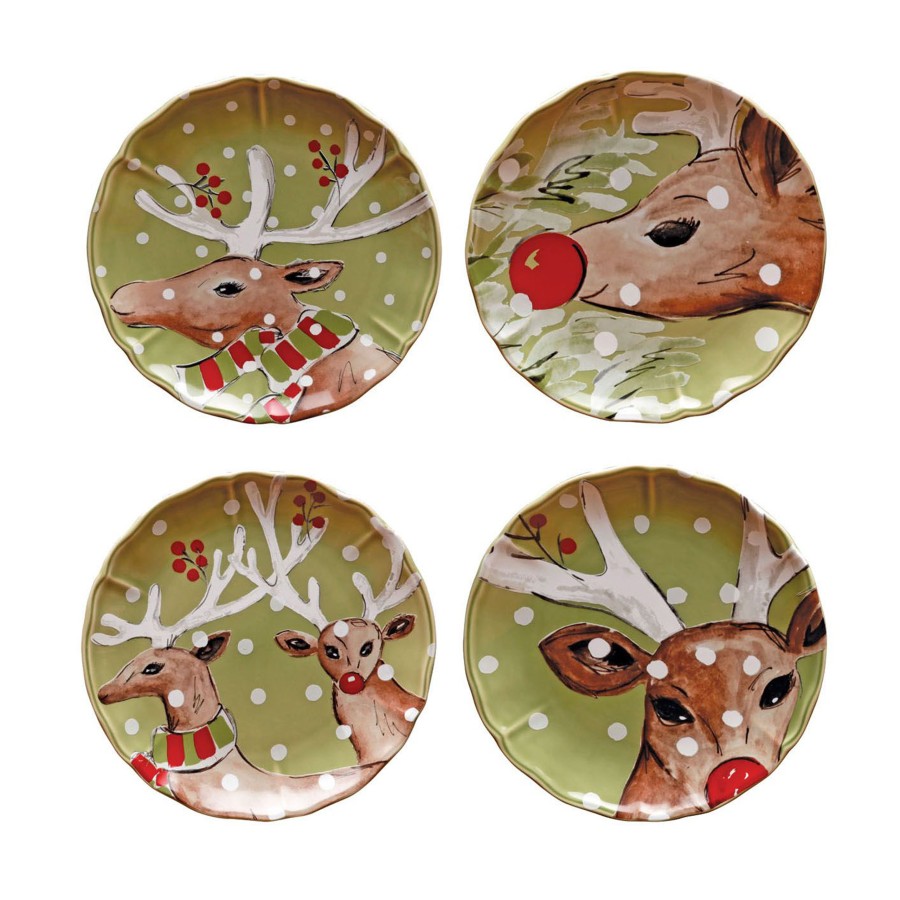 Set 4 Salad Plates Deer Friends by Casafina