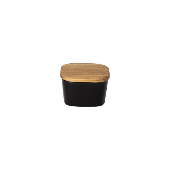 Gift Square Salt Cellar with Oak Wood Lid Ensemble by Casafina