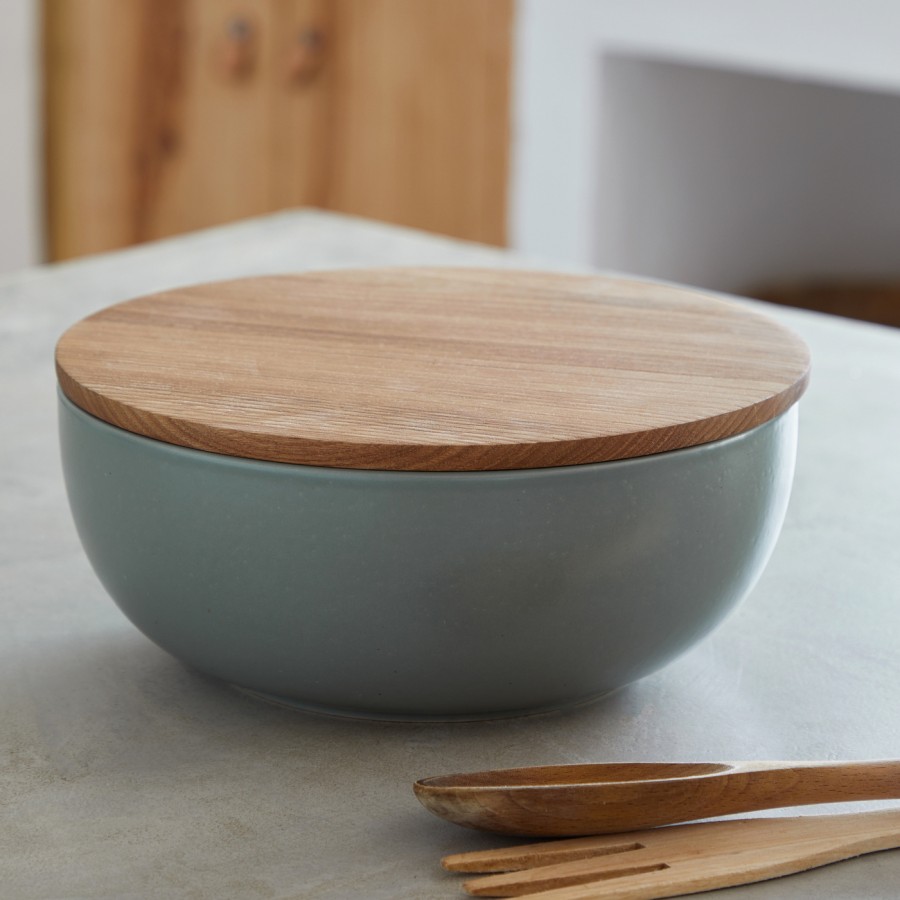 Serving Bowl with Oak Wood Lid / Cutting Board Pacifica by Casafina